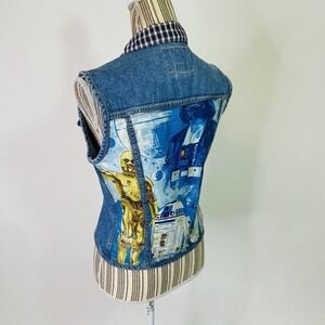 Vintage 90s Paris Blues Star Wars Sheets Reworked Denim Jean Crop Vest Medium